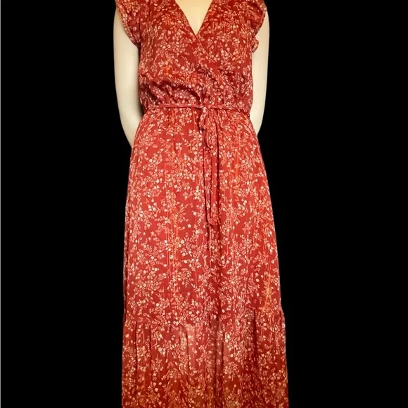 Ann Taylor Womens 8 Shimmer Floral Flutter Cottage Boho Midi Dress - Picture 7 of 15